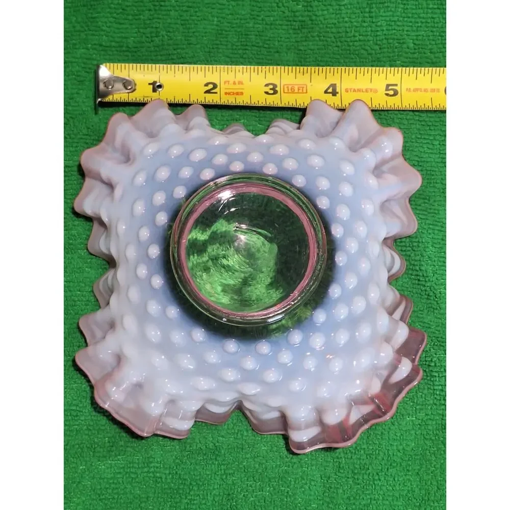 Fenton Pink Opalescent Hobnail Ruffled Bowl Bon Bon Candy Dish 6.5